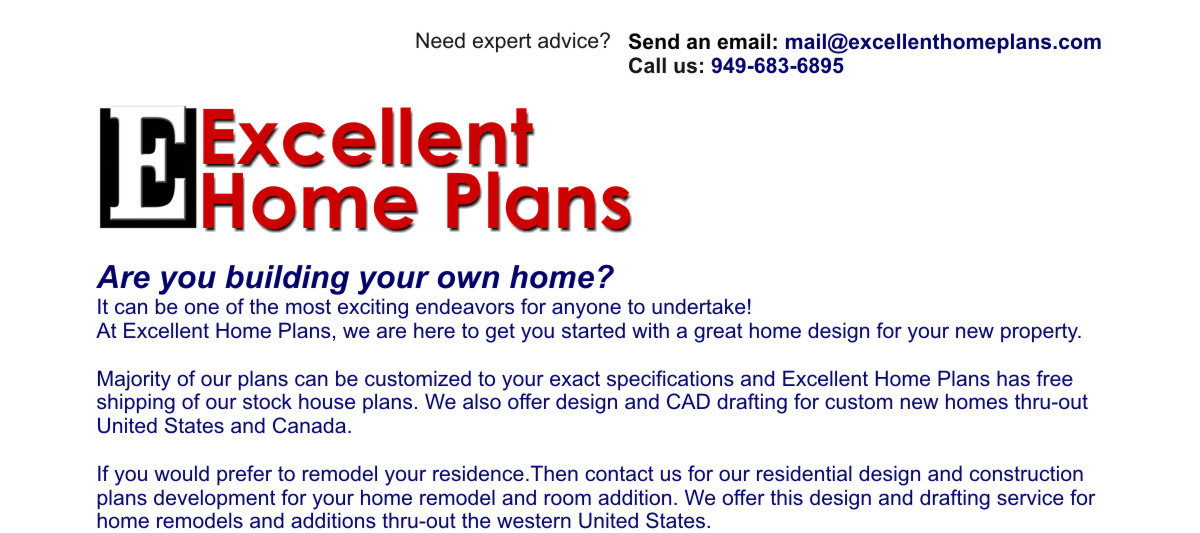 Excellent Home Plans, Residential Design & drafting of Stock Home Plans, Custom New Homes, Remodels, Room Additions